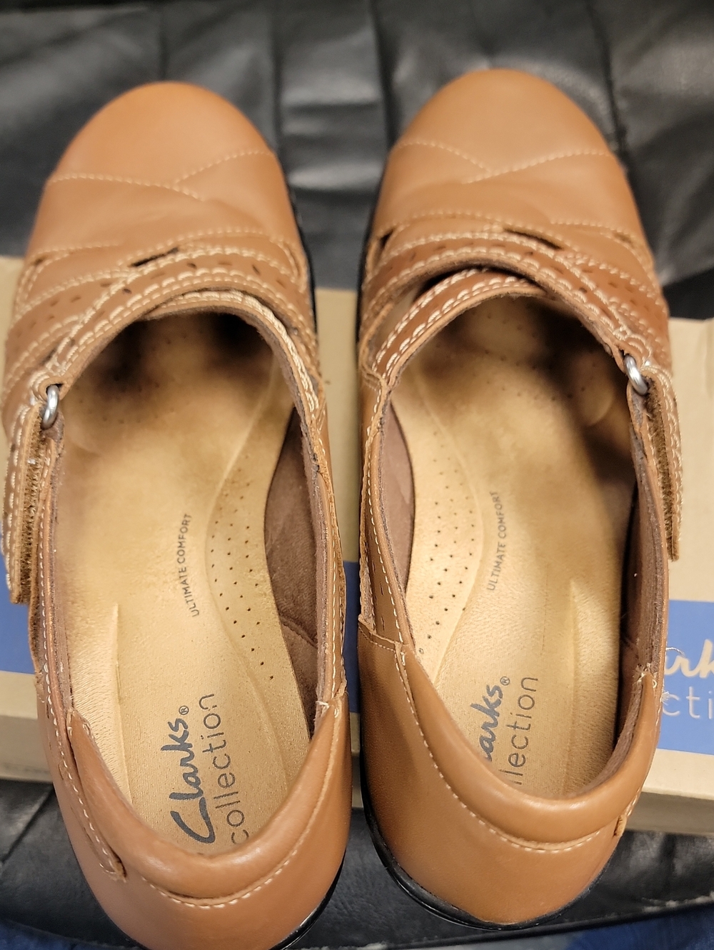 Clarks Tan Leather Mary Jane Flats with Strap